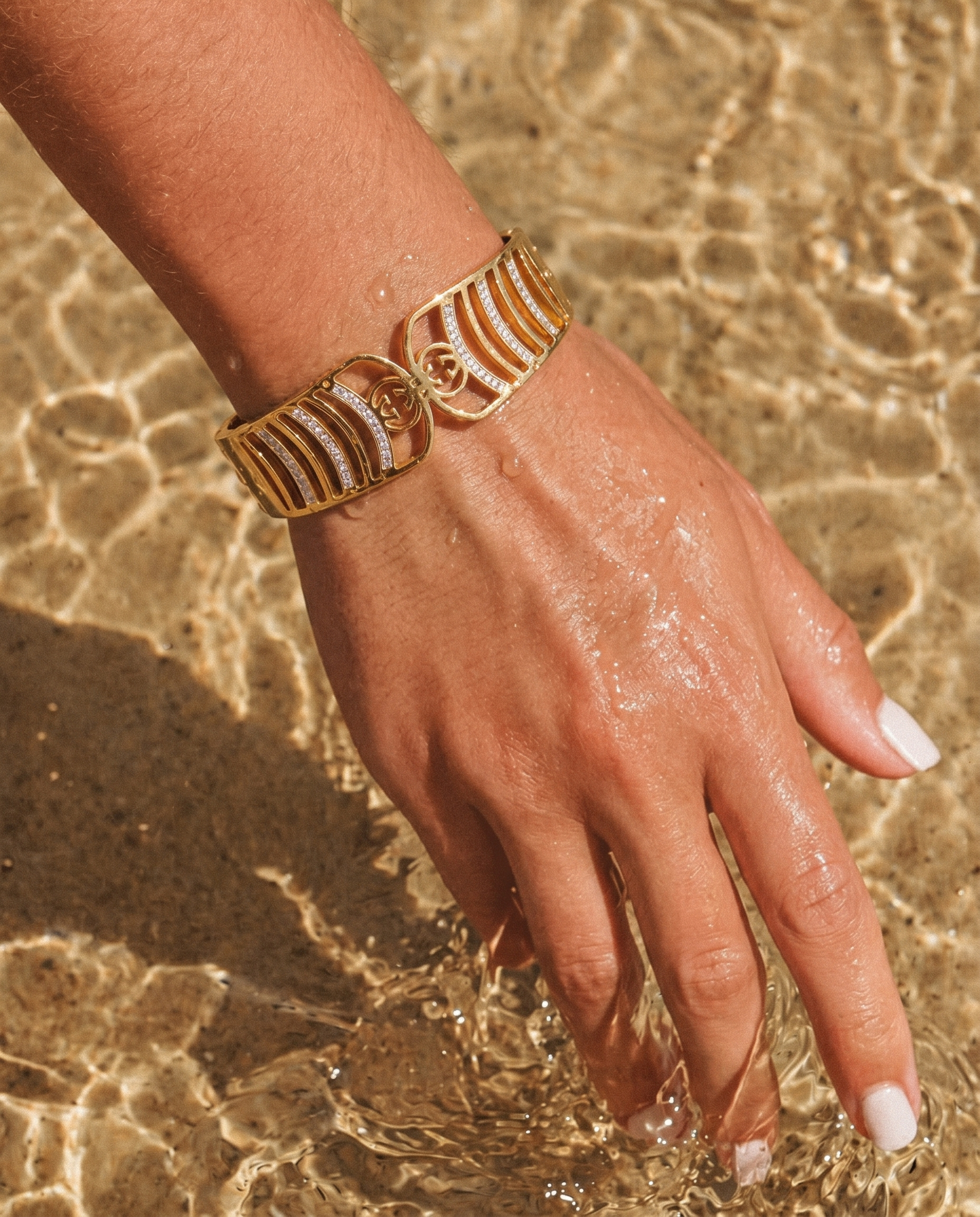 Geometric Diamond Line Statement Cuff Bracelet
