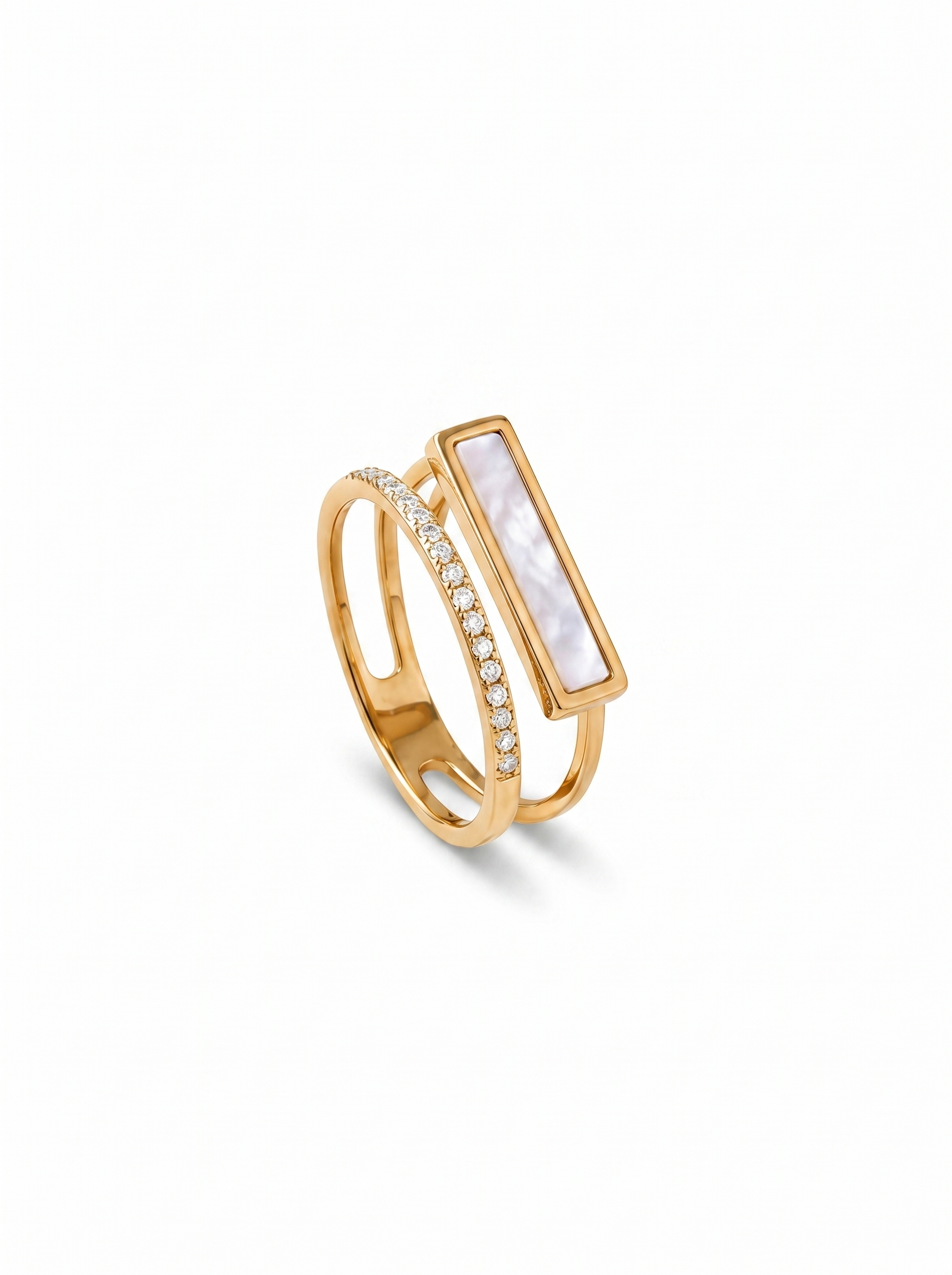 Dual Band Pearl Bar Diamond Ring