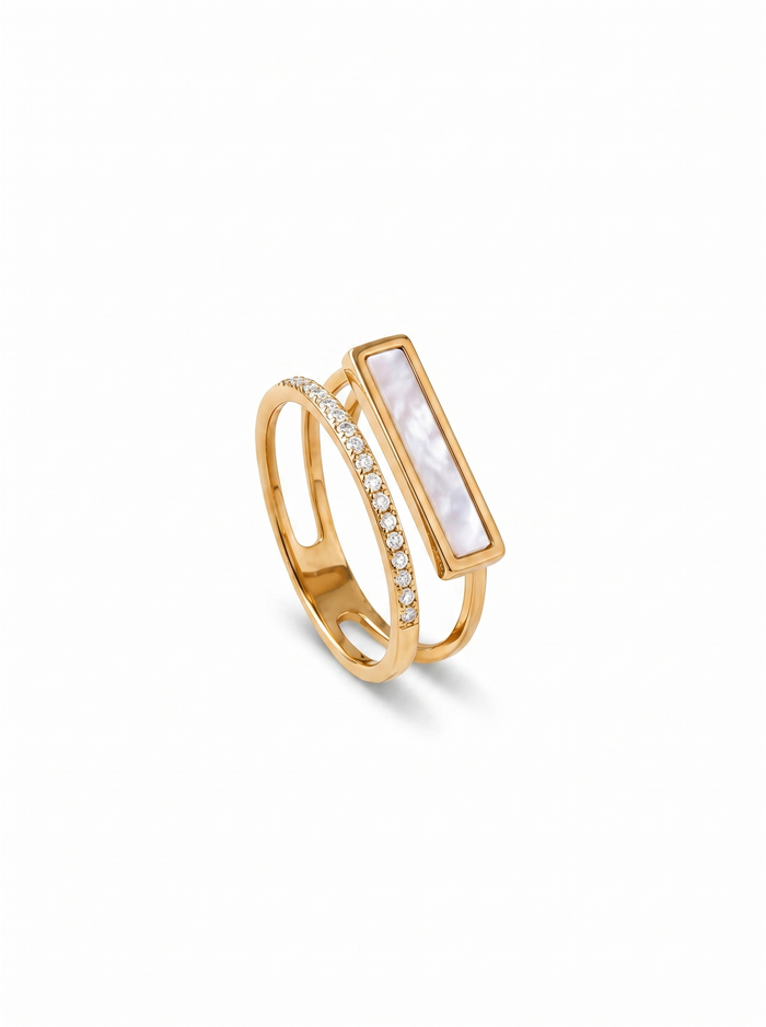 Dual Band Pearl Bar Diamond Ring