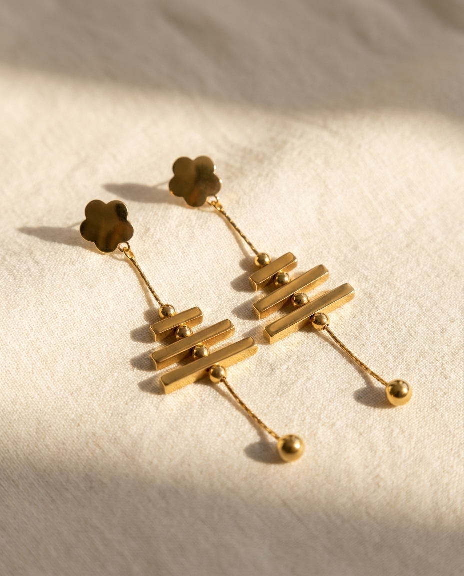 Floral Bar Chain Drop Earrings