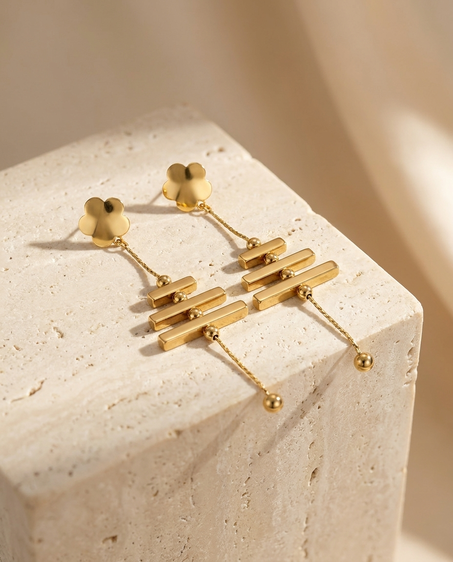 Floral Bar Chain Drop Earrings
