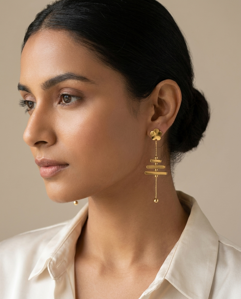 Floral Bar Chain Drop Earrings
