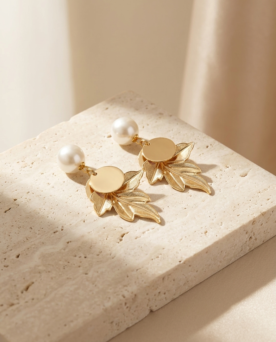 Pearl Leaf Drop Earrings
