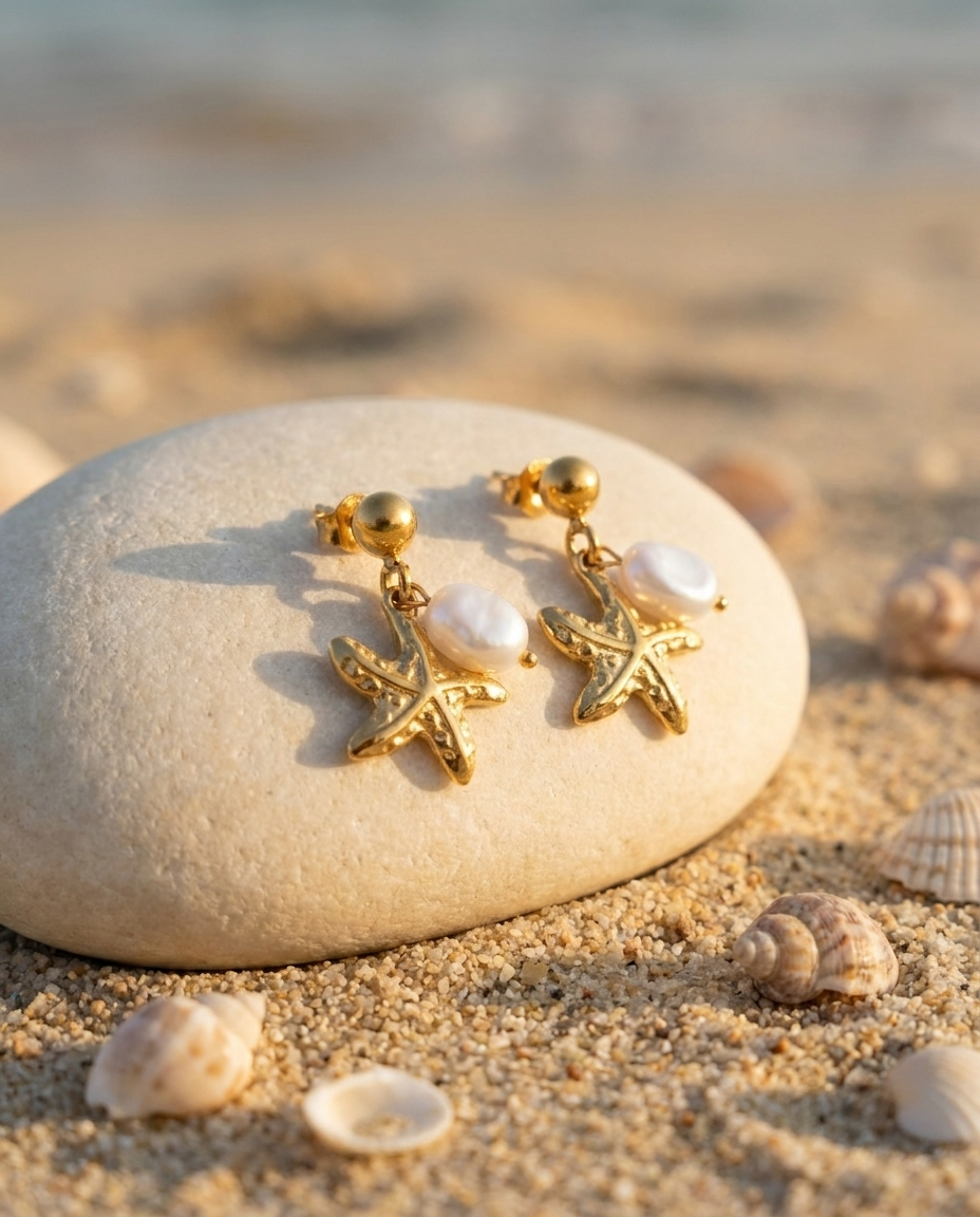 Starfish Pearl Drop Earrings
