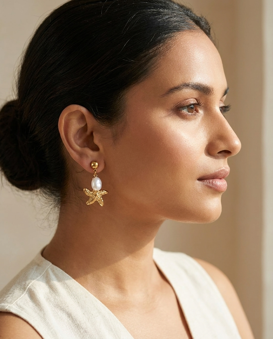 Starfish Pearl Drop Earrings