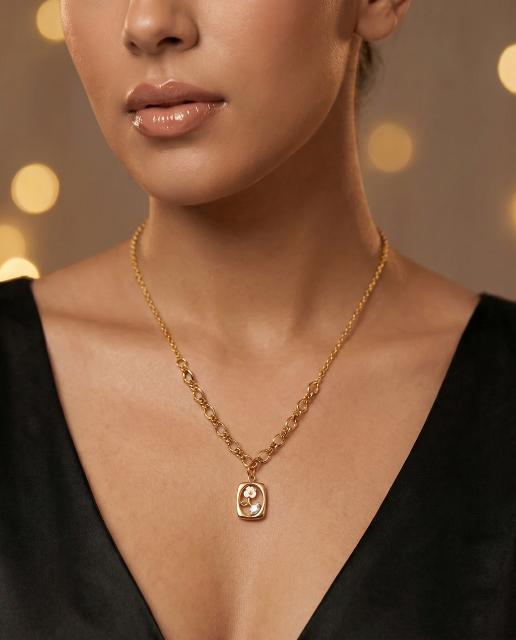 Floral Crystal Charm Necklace