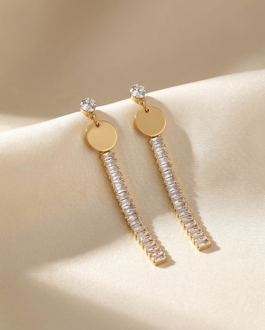 Crystal Tassel Disc Drop Earrings