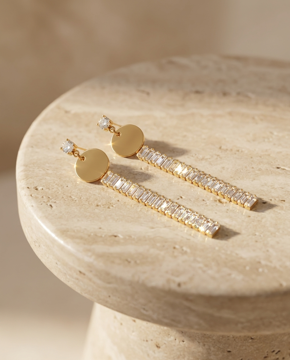 Crystal Tassel Disc Drop Earrings