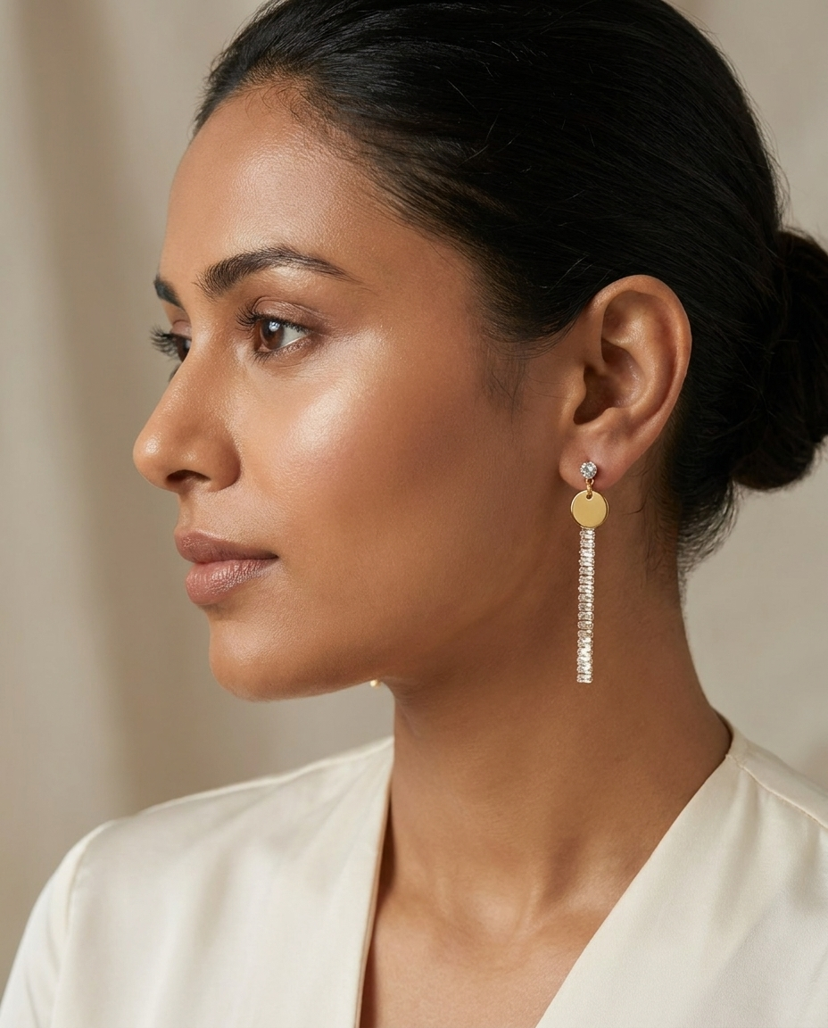 Crystal Tassel Disc Drop Earrings