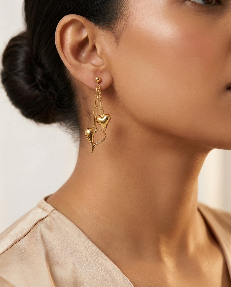 Dual Heart Chain Drop Earrings