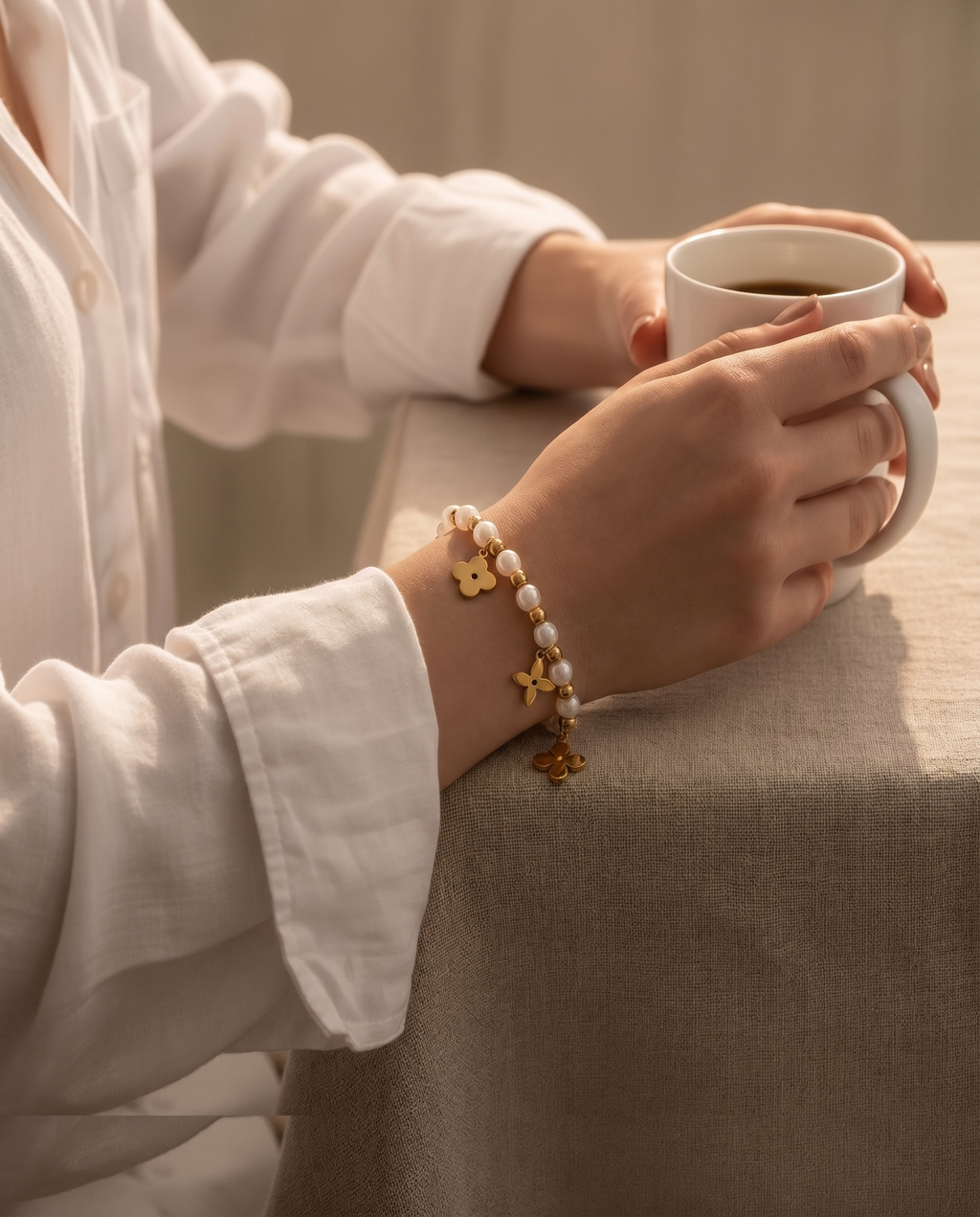 Pearl Clover Charm Bracelet