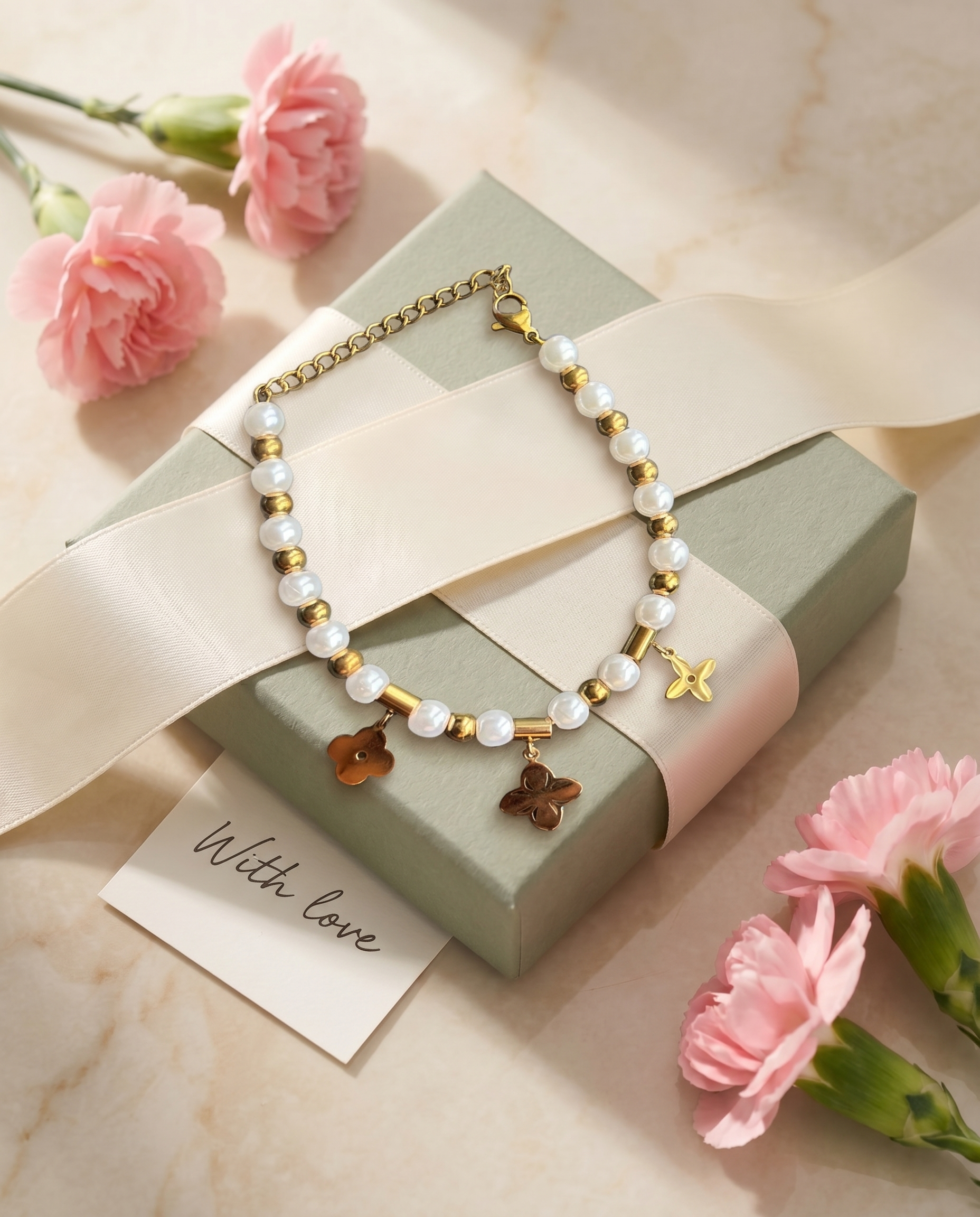 Pearl Clover Charm Bracelet