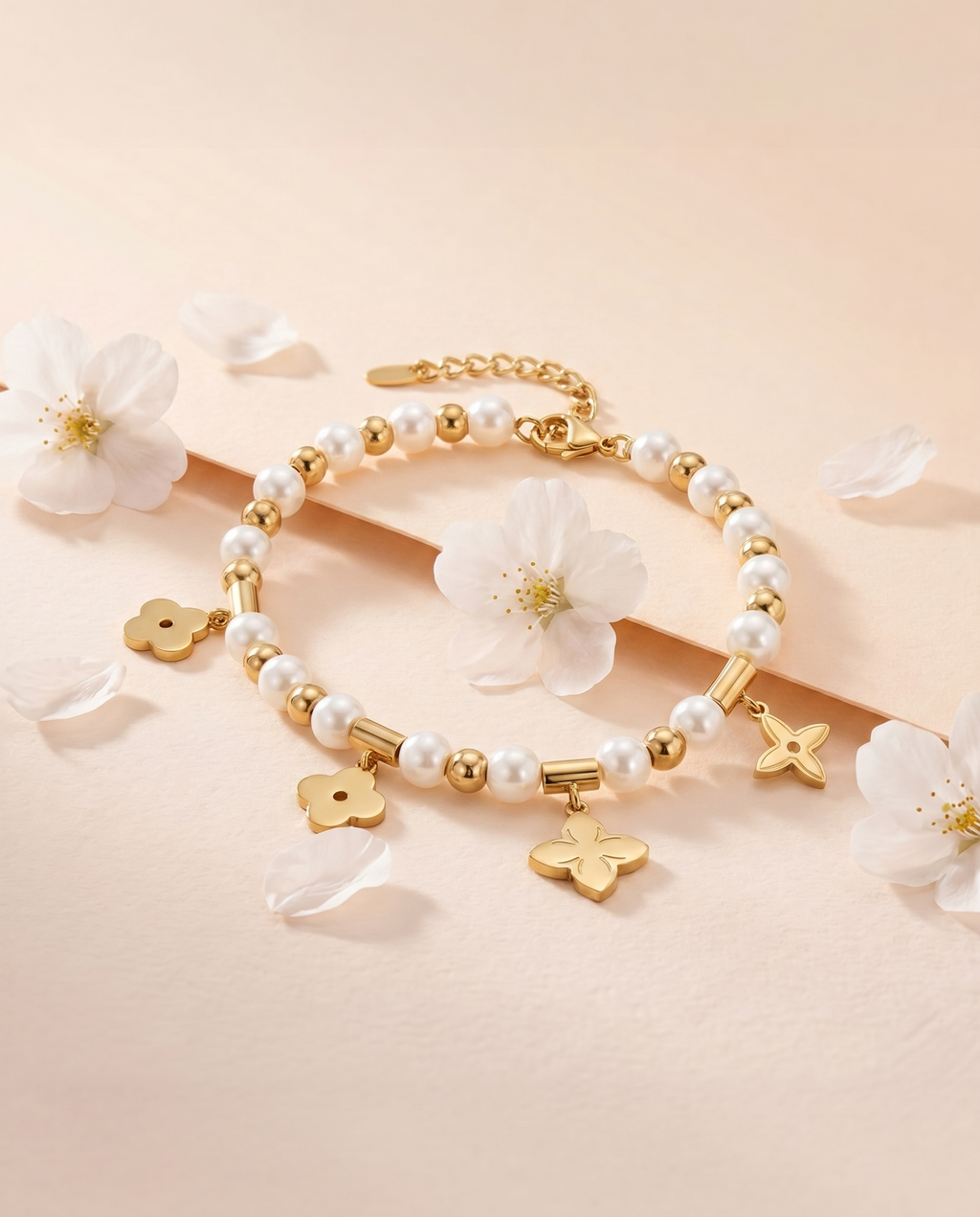 Pearl Clover Charm Bracelet
