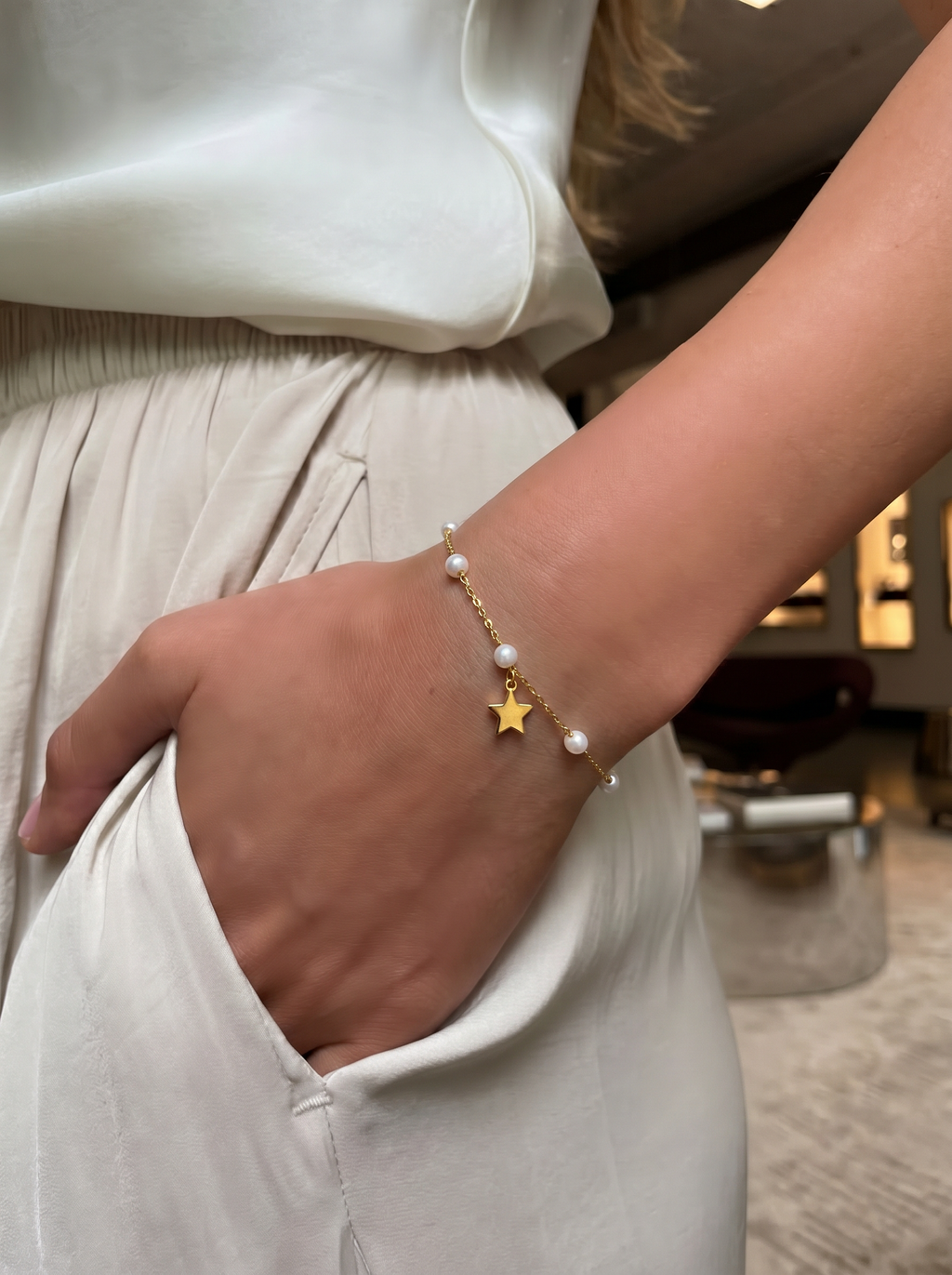 Starlit Pearl Chain Bracelet