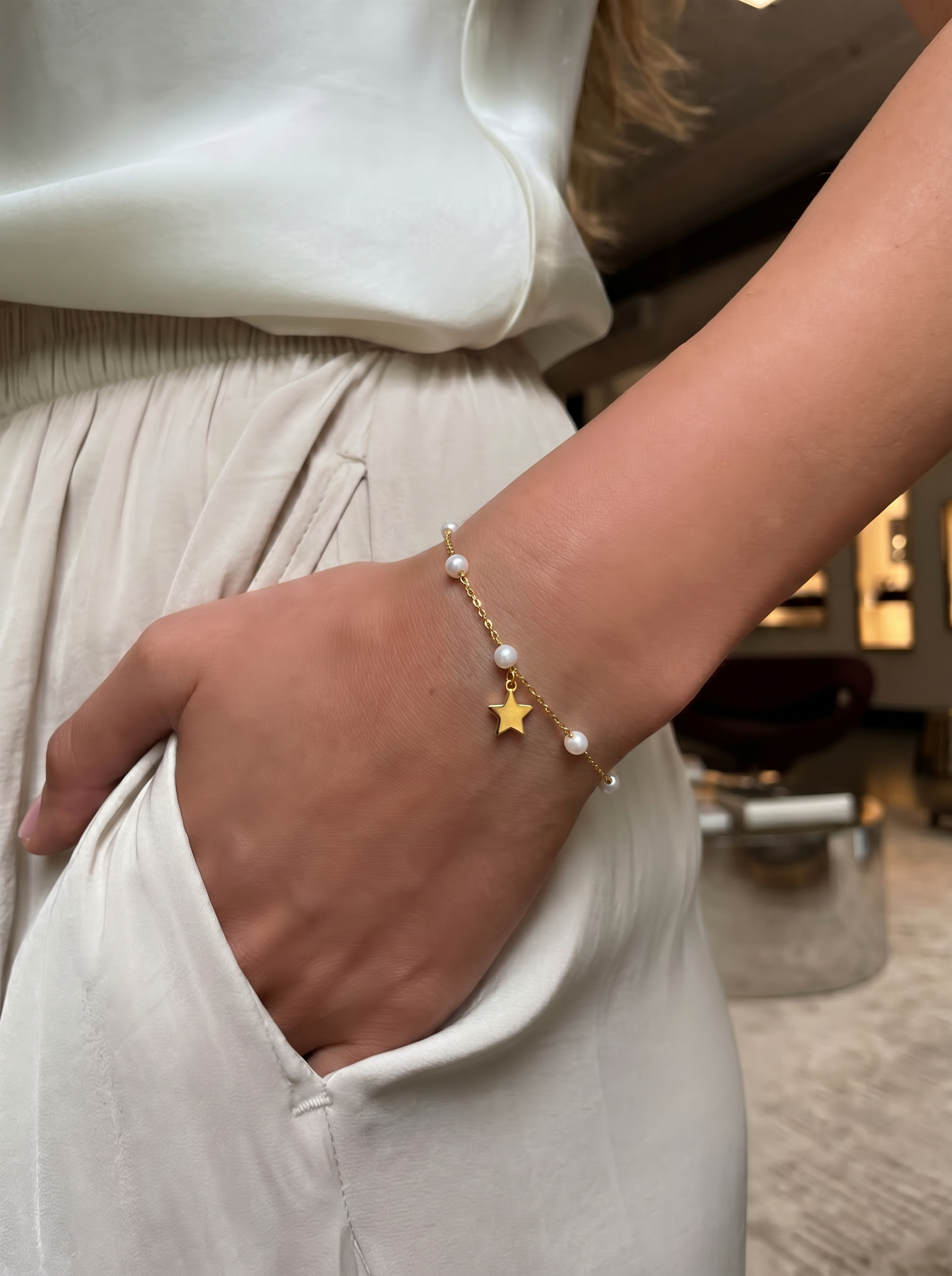 Starlit Pearl Chain Bracelet