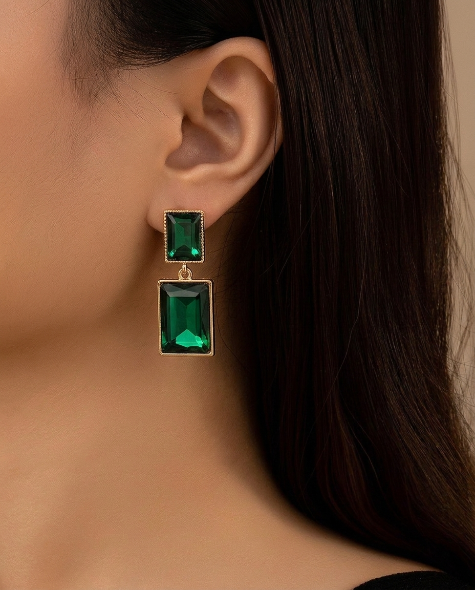 Emerald Cut Drop Earrings