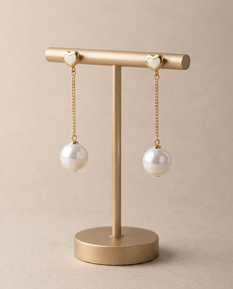 Heart Pearl Chain Drop Earrings