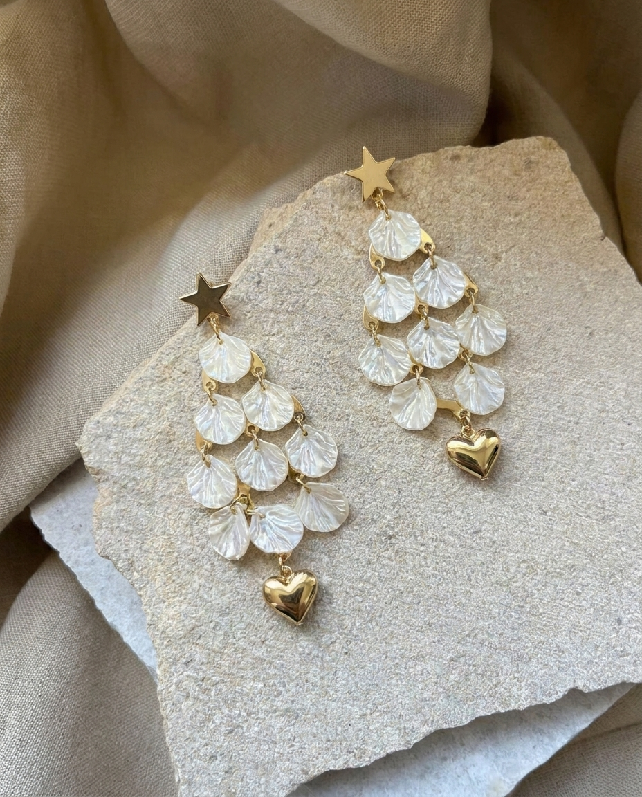 Starfall Shell Heart Earrings