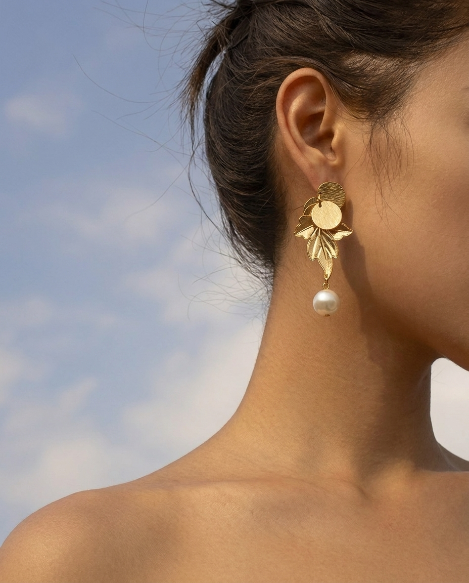Pearl Leaf Drop Earrings