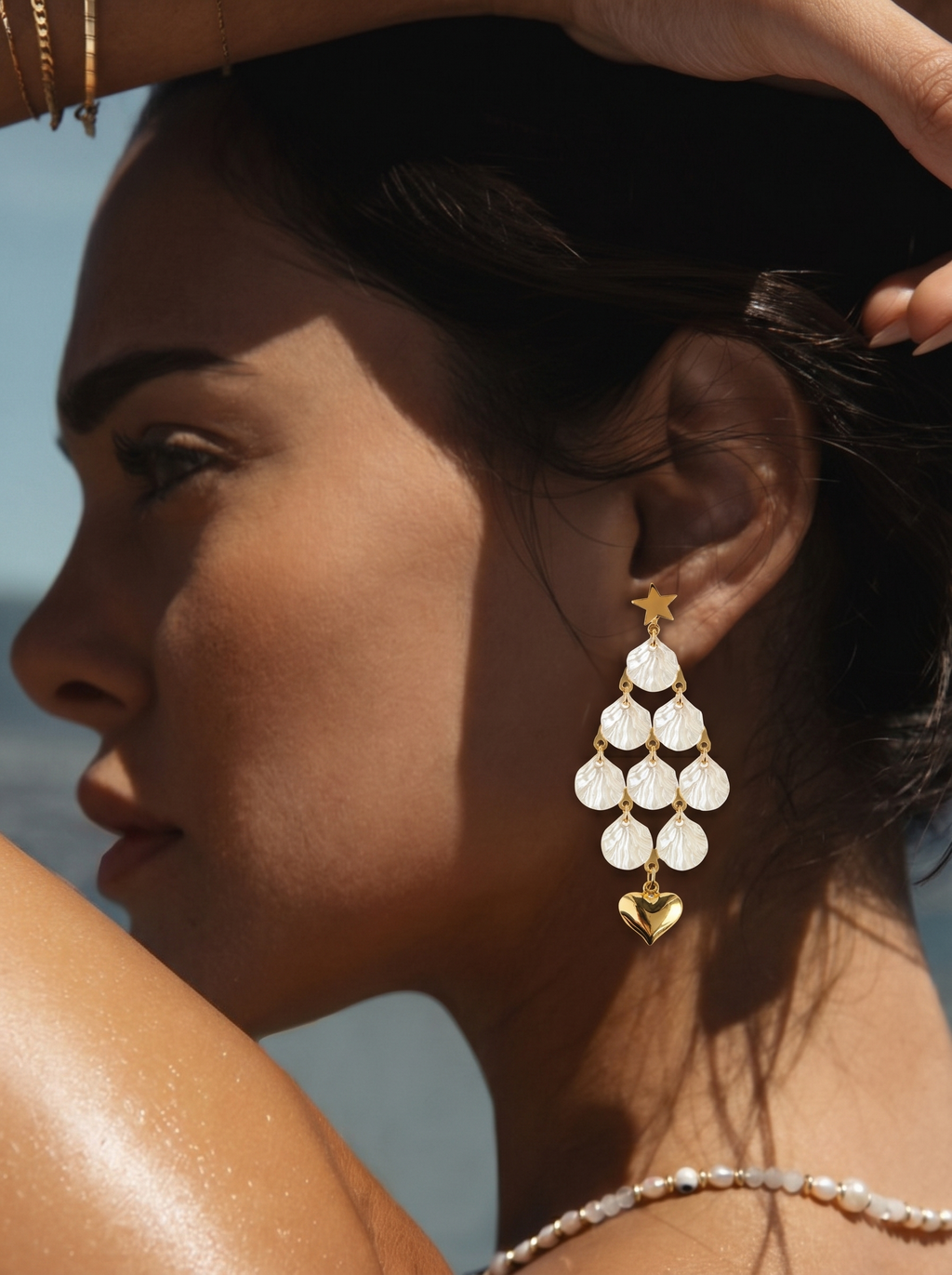 Starfall Shell Heart Earrings