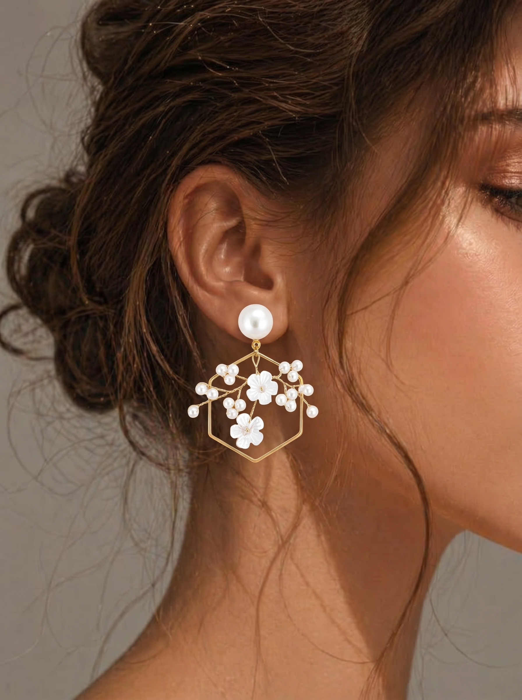 Pearl Bloom Geometric Earrings
