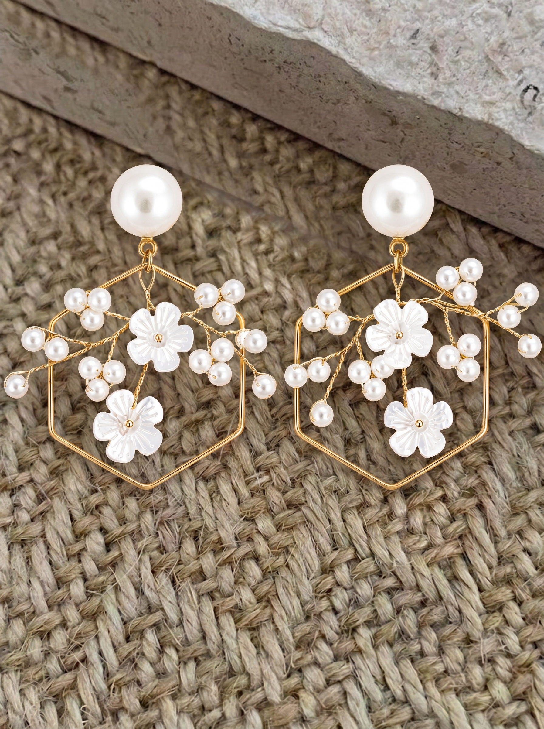 Pearl Bloom Geometric Earrings