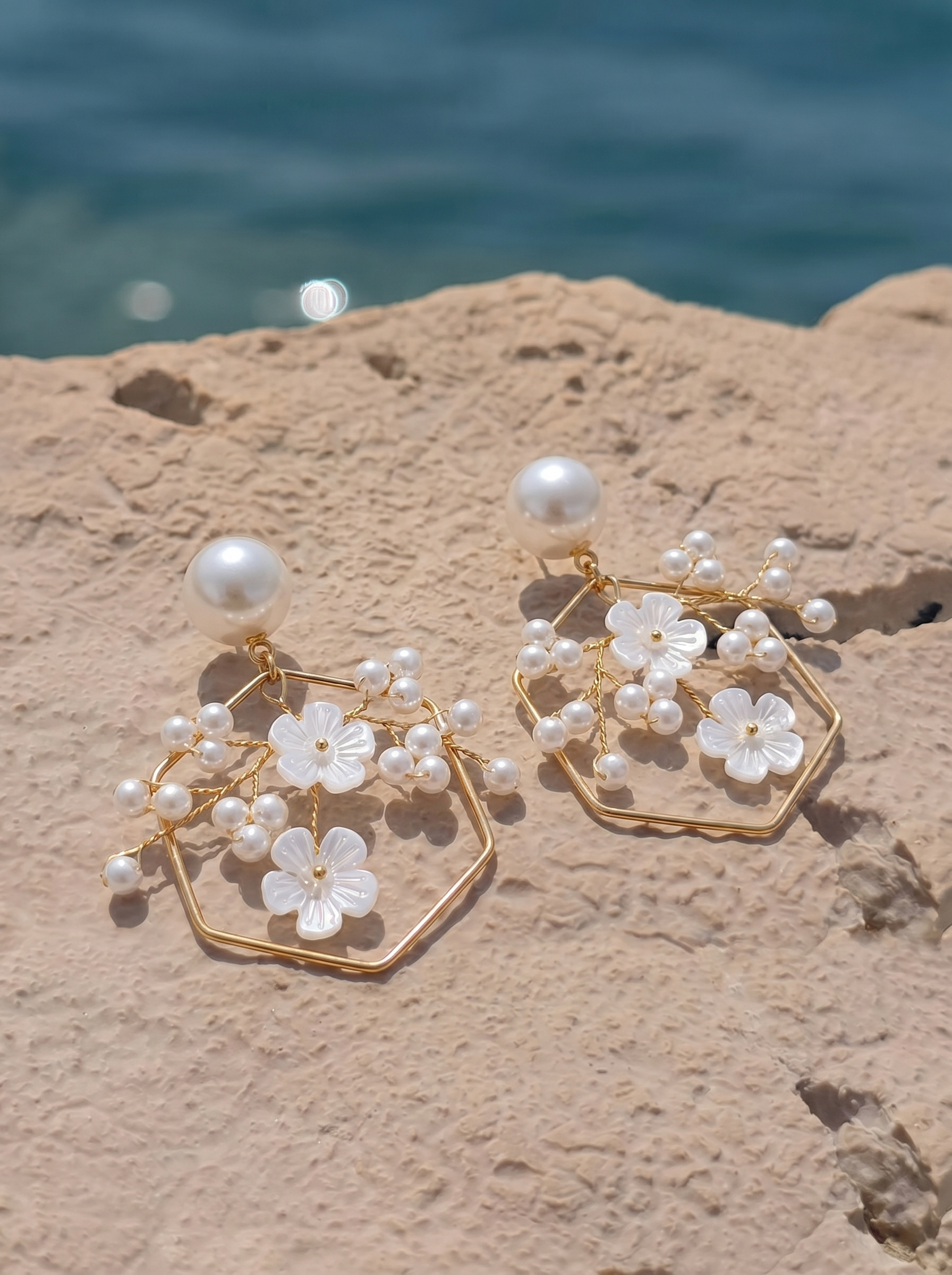 Pearl Bloom Geometric Earrings