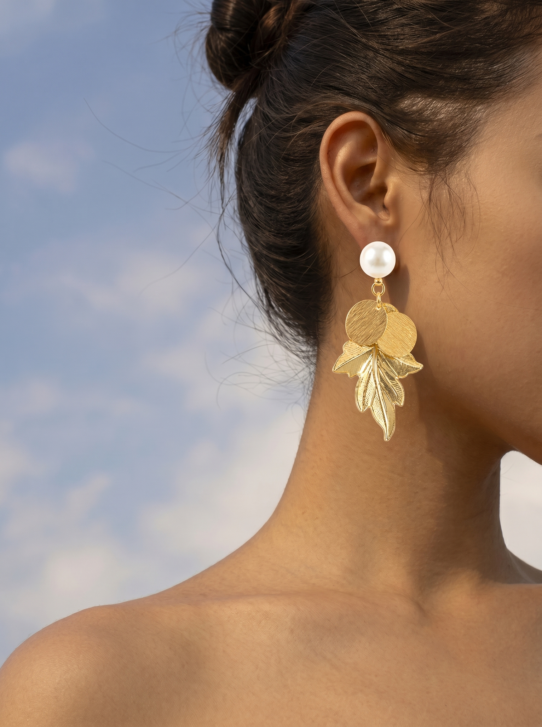 Pearl Leaf Drop Earrings