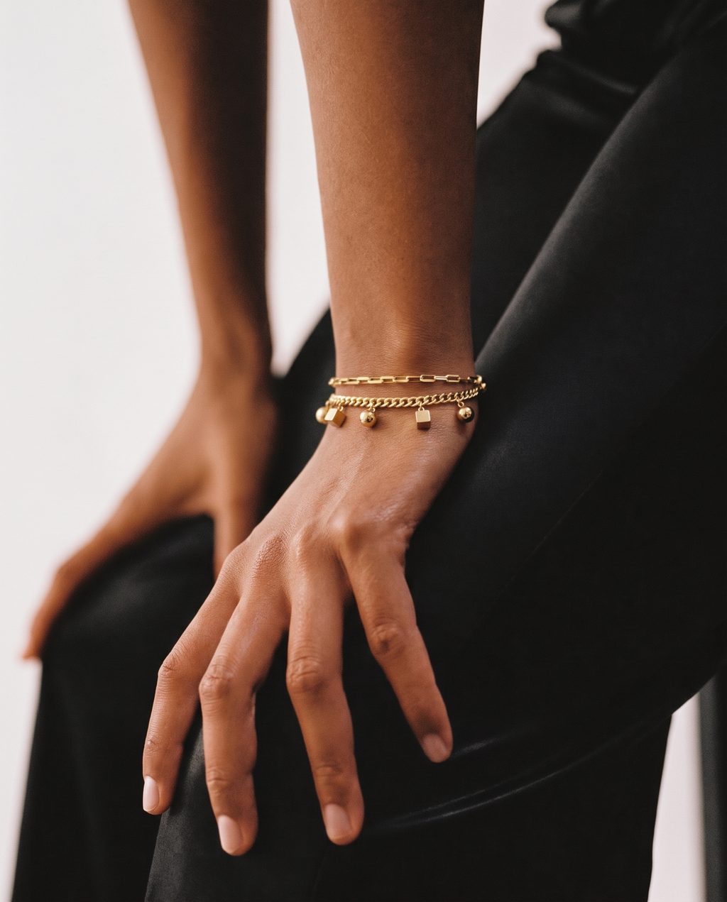 Layered Gold Chain Charm Bracelet