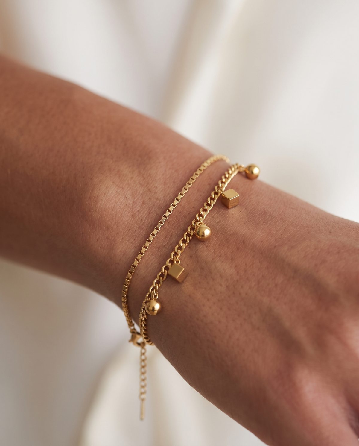 Layered Gold Chain Charm Bracelet